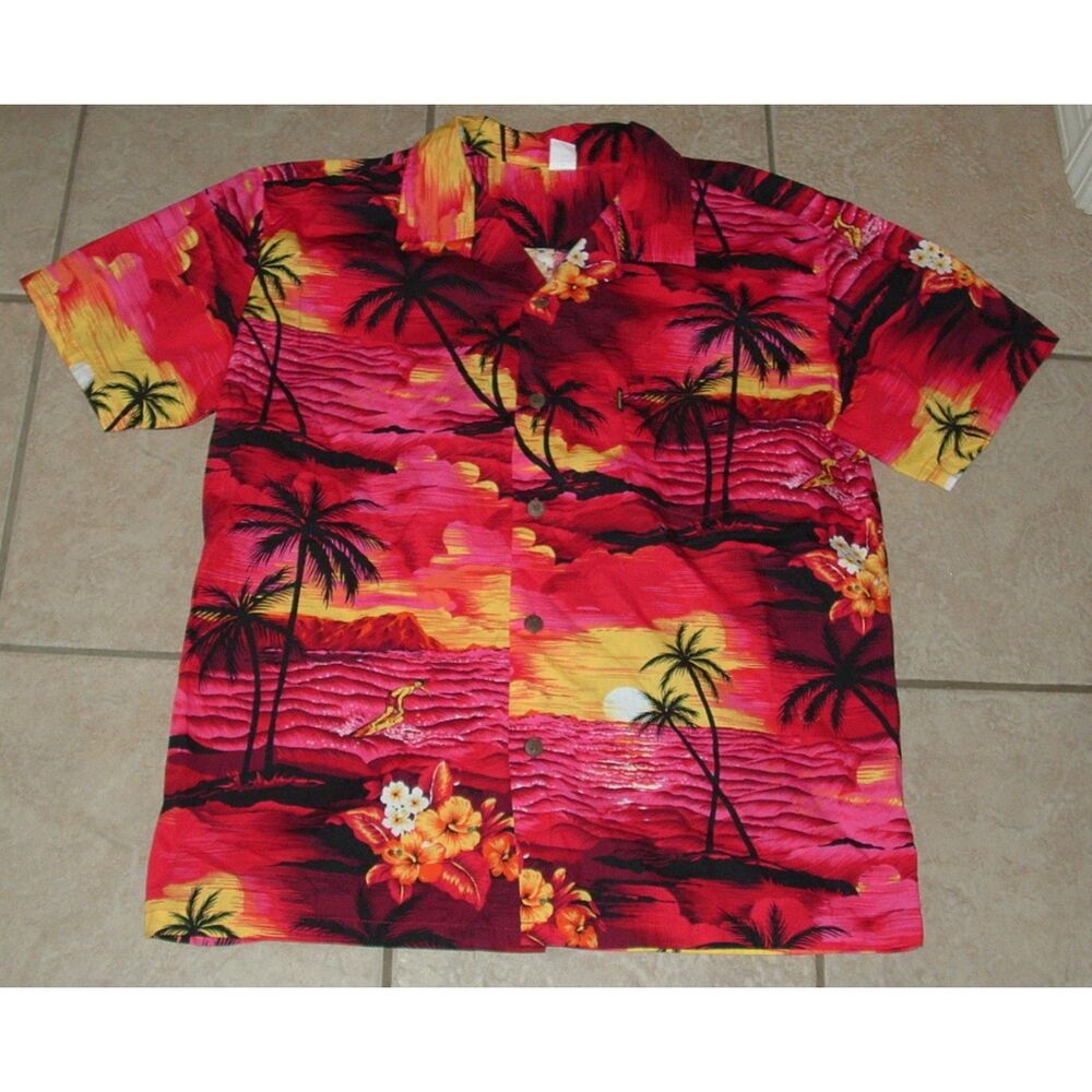 Mens Sz XL Colorful Tropical Casual Wear Button Up Cotton Shirt PALMWAVE HAWAII